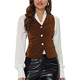 Ellunis Women's Waistcoat Steampunk Vest Vintage 2025 Sleeveless Button Down V-Neck Velvet Suit Vests Tops