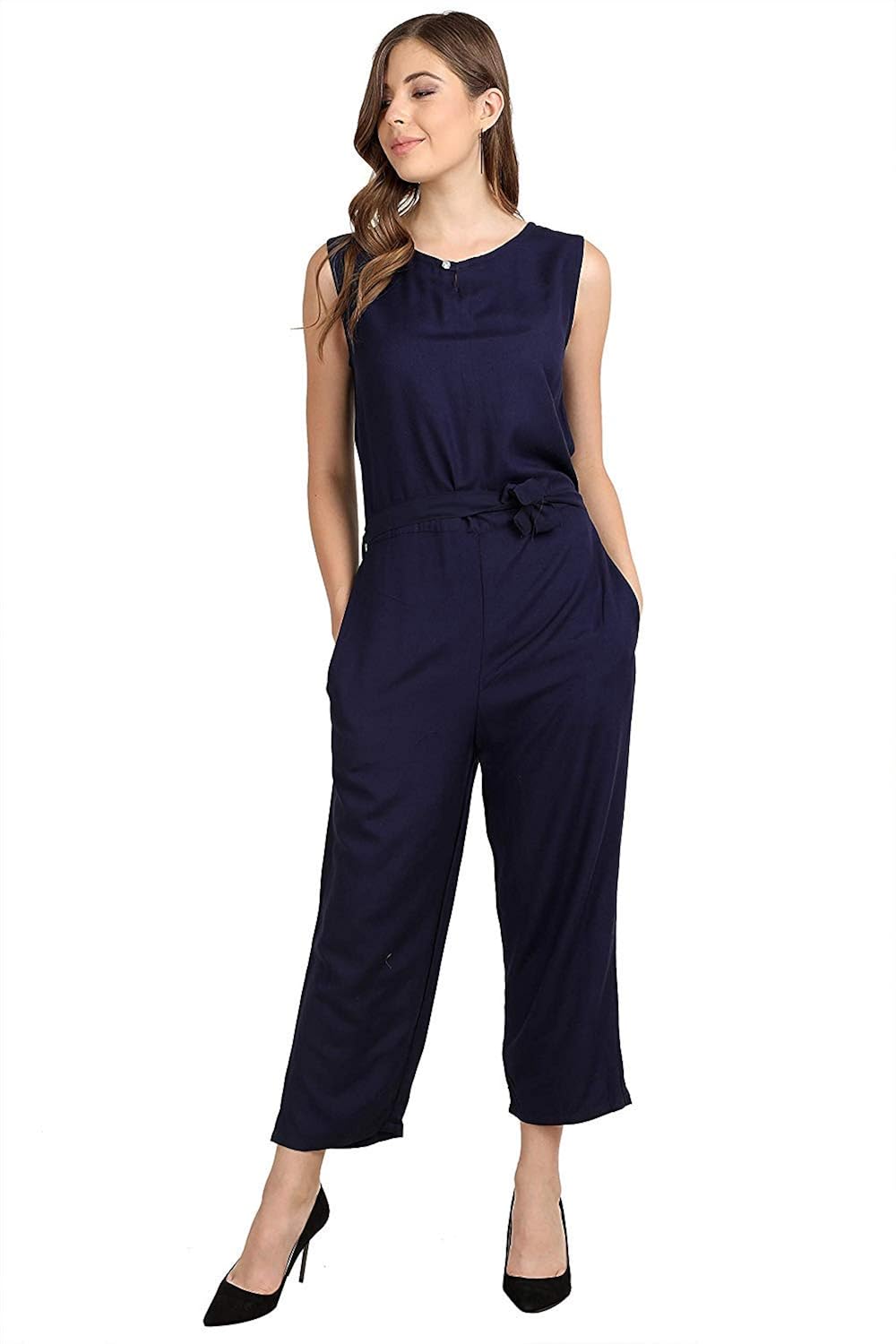 navy blue sleeveless jumpsuit