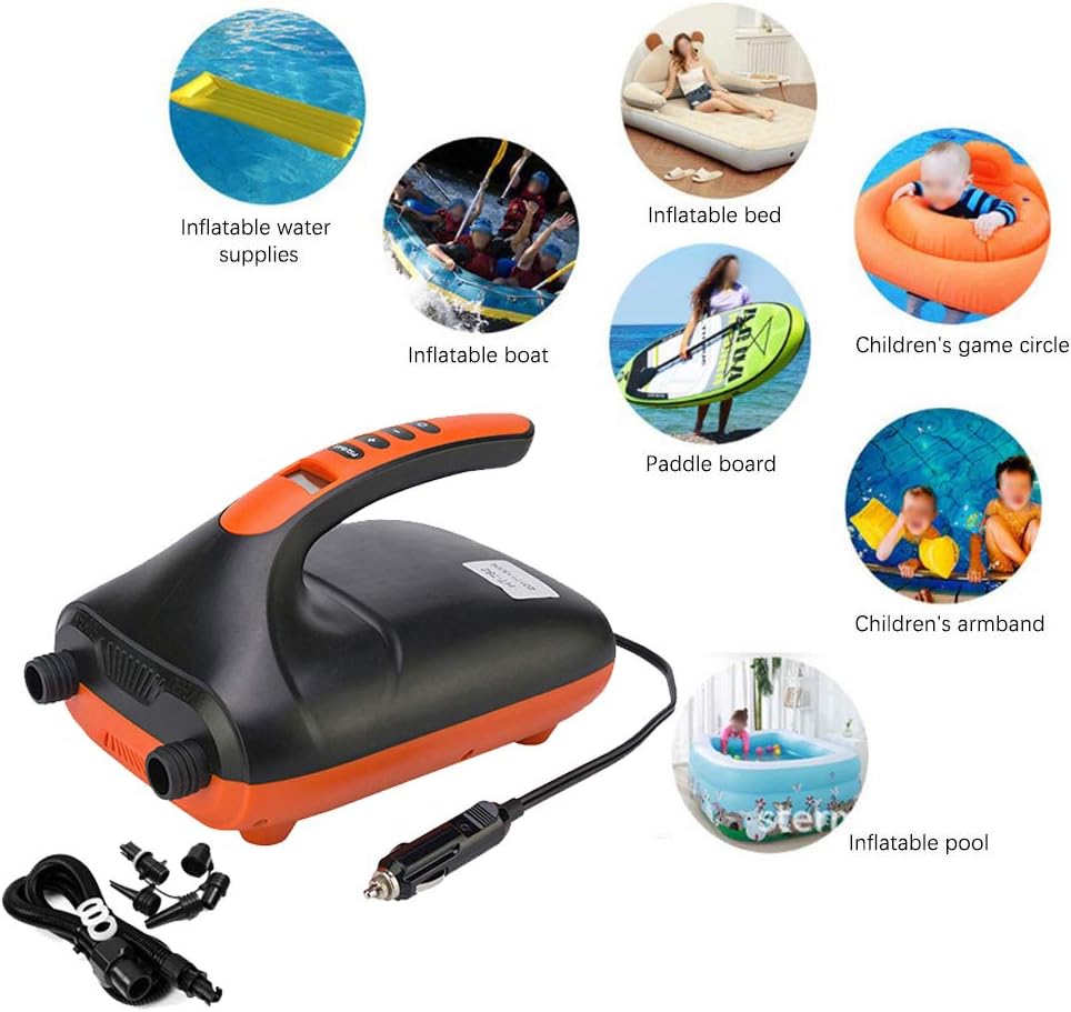 Jroyseter 20 PSI Electric air Pump SUP Pump Portable 12 V high Pressure Inflatable air Pump with air Pressure 6 air Adapter valves for Inflating Paddle Boards Boats (20 PSI): Home & Kitchen