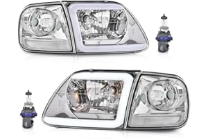 PIT66 LED DRL Headlights & Corner Parking Lights Compatible with 1998-2003 Ford F150 /2004 F150 Heritage/Fit 1998-1999 F250 /Fit 1997-2002 Ford Expedition Clear Lens Clear Reflector