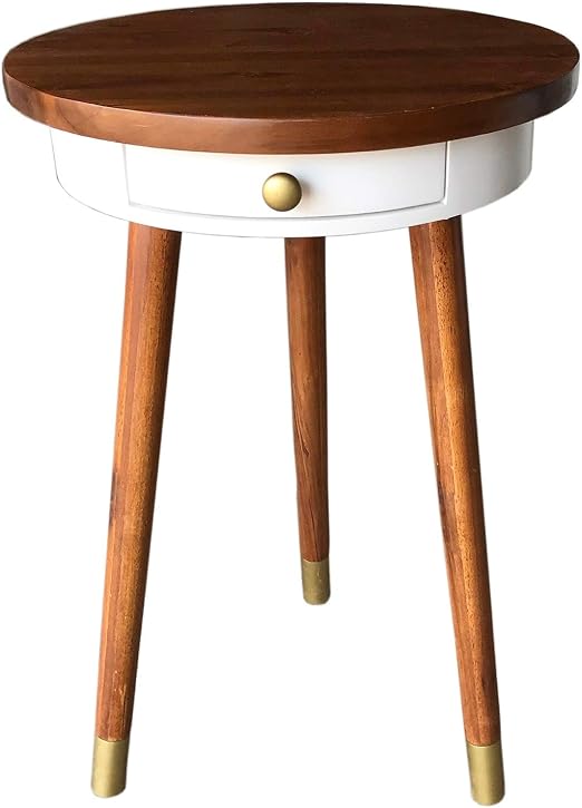 Amazon Com Ukn Mid Century Side Table Natural Pink Bohemian Eclectic Mid Century Modern Round Acacia Mdf Painted Wood Finish Drawers Home Kitchen
