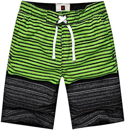 MOUNTEC Men's Swim Trunks Stripes Printing Board Shorts Green Stripe Large
