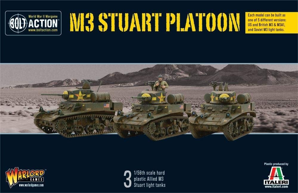 Bolt Action M3 Stuart Platoon - 28mm Scale, 3 Vehicles & 3 Crew, 12+ Years, Historical - World War II