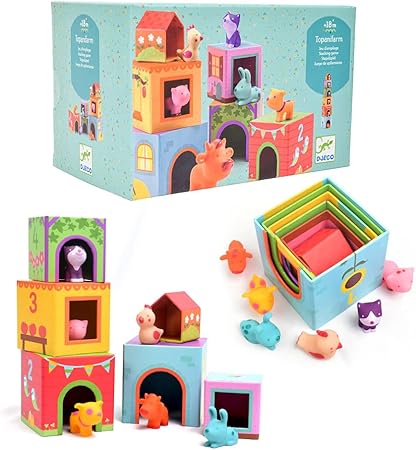 Amazon Djeco Djeco ジェコ タパニファーム おもちゃ ブロックス つみき 1歳 2歳 大きい スタッキング 知育 Dj ロボット 子ども向けフィギュア おもちゃ