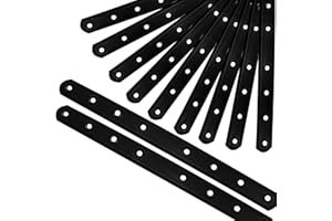 REDOVANT 12Pack Straight Brackets Black,10Inch 250MM Mending Plate Metal Brackets for Brace, Heavy Duty Joining Plates for Wood Fence Bookcase Cabinet, Straight Brace Repairing Mending Plates