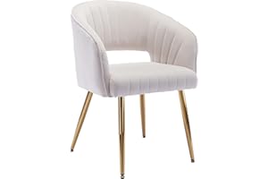 KCC Modern Velvet Desk Chair Accent Armchair Upholstered Tufted Chairs Dining Chairs, Tufted Vanity Chair Side Chairs with Gold Metal Legs for Dining Room Living Room Restaurant,1 PC &Cream