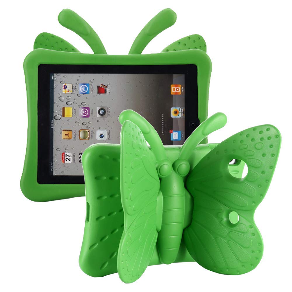 Tading iPad 9th 8th 7th Generation Case Kids Girls, Cute Butterfly Shockproof EVA Foam Super Protection Stand Cover for iPad 2021 2020 2019 10.2" and iPad Air 3 Pro 10.5" - Green