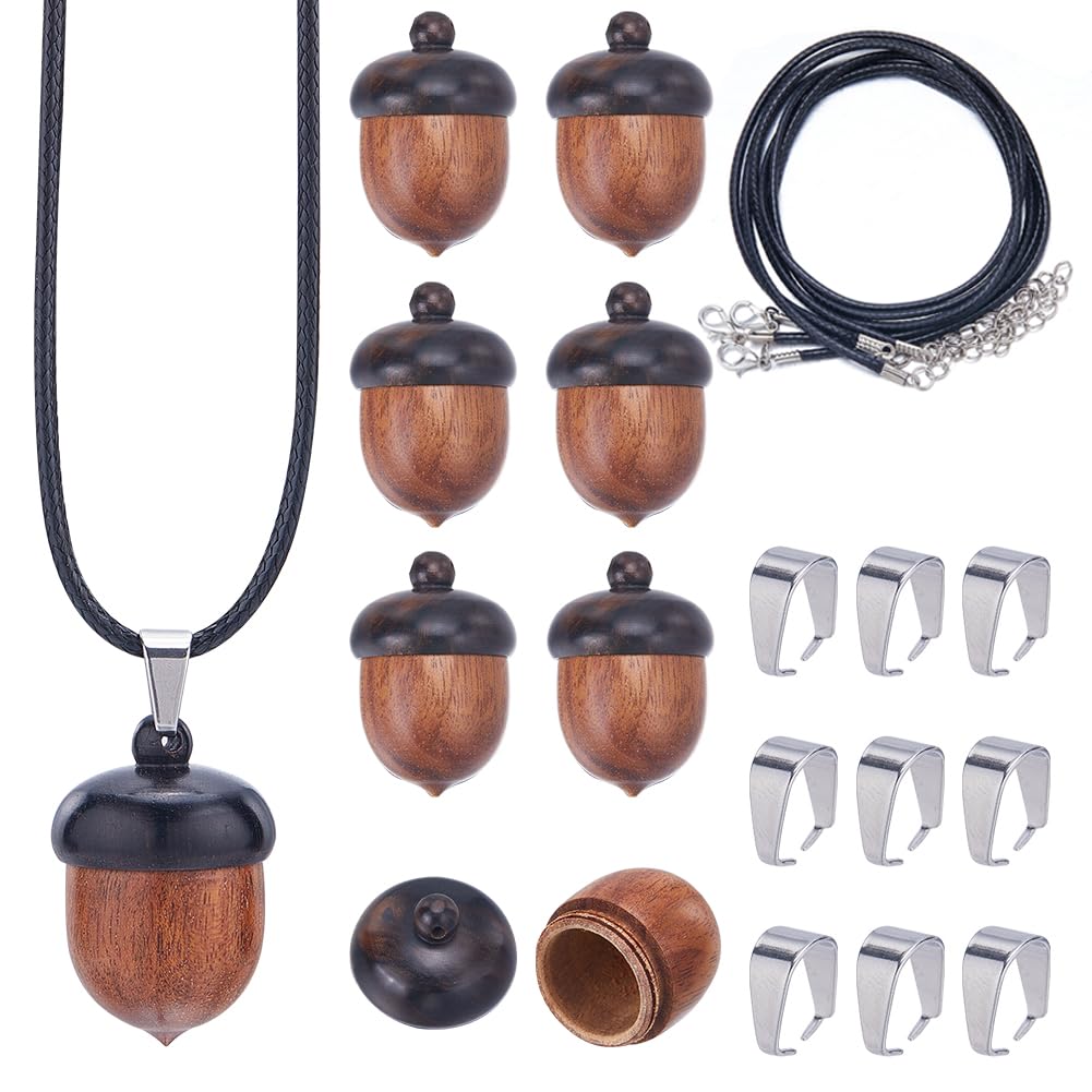 SUNNYCLUE 6 Sets Wood Acorn Box Necklace Making Kit Wood Acorn Charms Wooden Travel Pill Case Autumn Christams Wooden Charm Nut Detachable Nut Box for Jewellery Making Kits