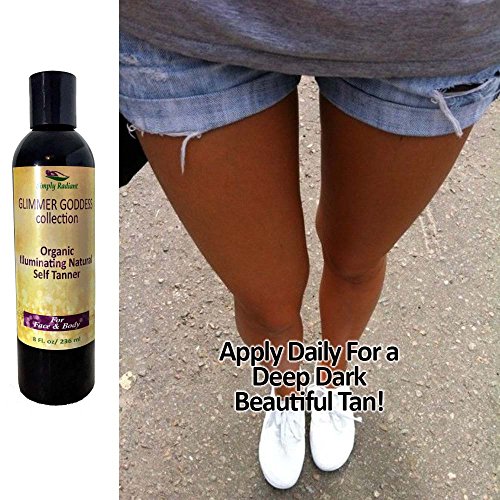 Glimmer Goddess Organic Natural Self Tanner Lotion. Creates a Lucious, Buildable Golden Tan with Each Application. 8 oz - Vegan