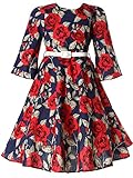 Bonny Billy Girls Classy Vintage Floral Swing Kids Party Dress with Belt