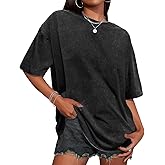 Oversized Tshirts for Women Short Sleeve Crew Neck Vintage Washed Basic Loose Casual Tees