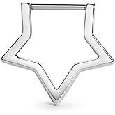 BodyBonita 16G Straight Septum Rings, 316L Surgical Steel D Shaped Septum Jewelry, Star Lace Chain Nose Rings Hoops Clicker, Helix Tragus Rook Daith Piercings for Women Men 8 mm