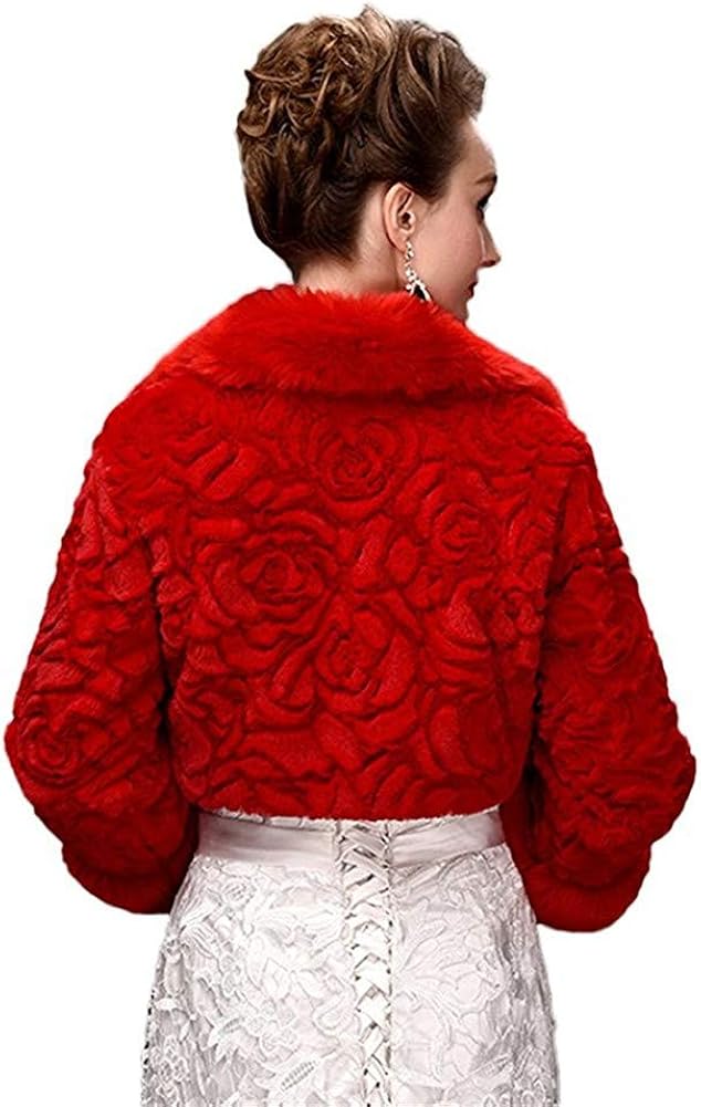 Oncefirst Women's Winter Faux Fur Wedding Jacket for Bride Wrap Shawl Bolero Jacket at  Women's Coats Shop