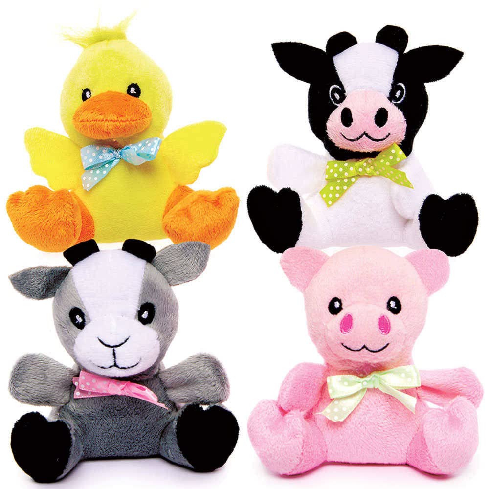 Baker Ross FC933 Farm Animal Plush Pals - Pack of 4, Soft Toys for Kids, Party Bag Fillers, Kids Toys