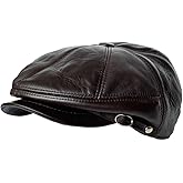 Men's Leather Newsboy Cap Cabbie Beret Real Leather Flat Hat Vintage Style Ascot Hat