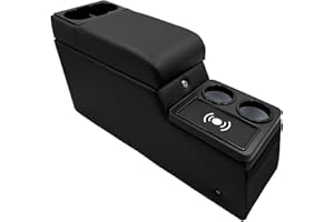 LOOYE Truck Center Console Truck Seat/Bench Organizer with Wireless Charging and Holder Cups for Jeep CJ5 1976-1983,Jeep CJ7 1976-1986,Jeep Wrangler(YJ) 1987-1995 (Black)