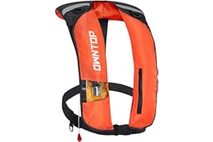 Owntop Automatic/Manual Inflatable Swim Jacket, Manual Convertible & Highly Visible, Storage Pocket with Zipper, 24g CO2 Cylinder Included, Low Profile for Kayak, Fishing, Paddle Sports