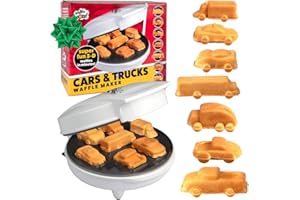 Car Mini Waffle Maker- Make 7 Fun, Different Race Cars, Trucks, and Automobile Vehicle Shaped Pancakes- Electric Waffler Iron