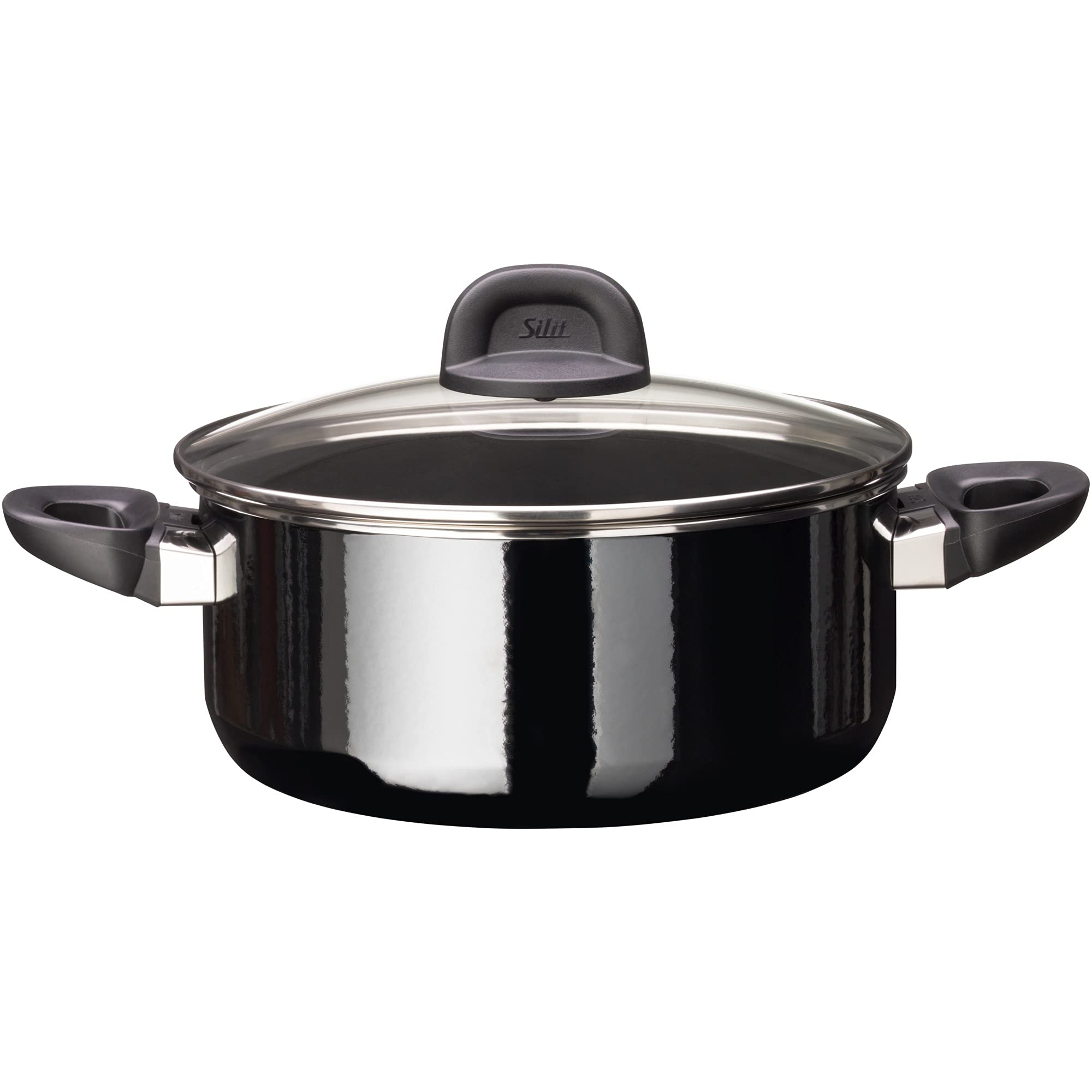 Silit Modesto Line Large Cooking Pot 24 cm, Pasta Pot with Glass Lid, Induction Stewing Pot 4.4 L, Silargan Functional Ceramic, Black