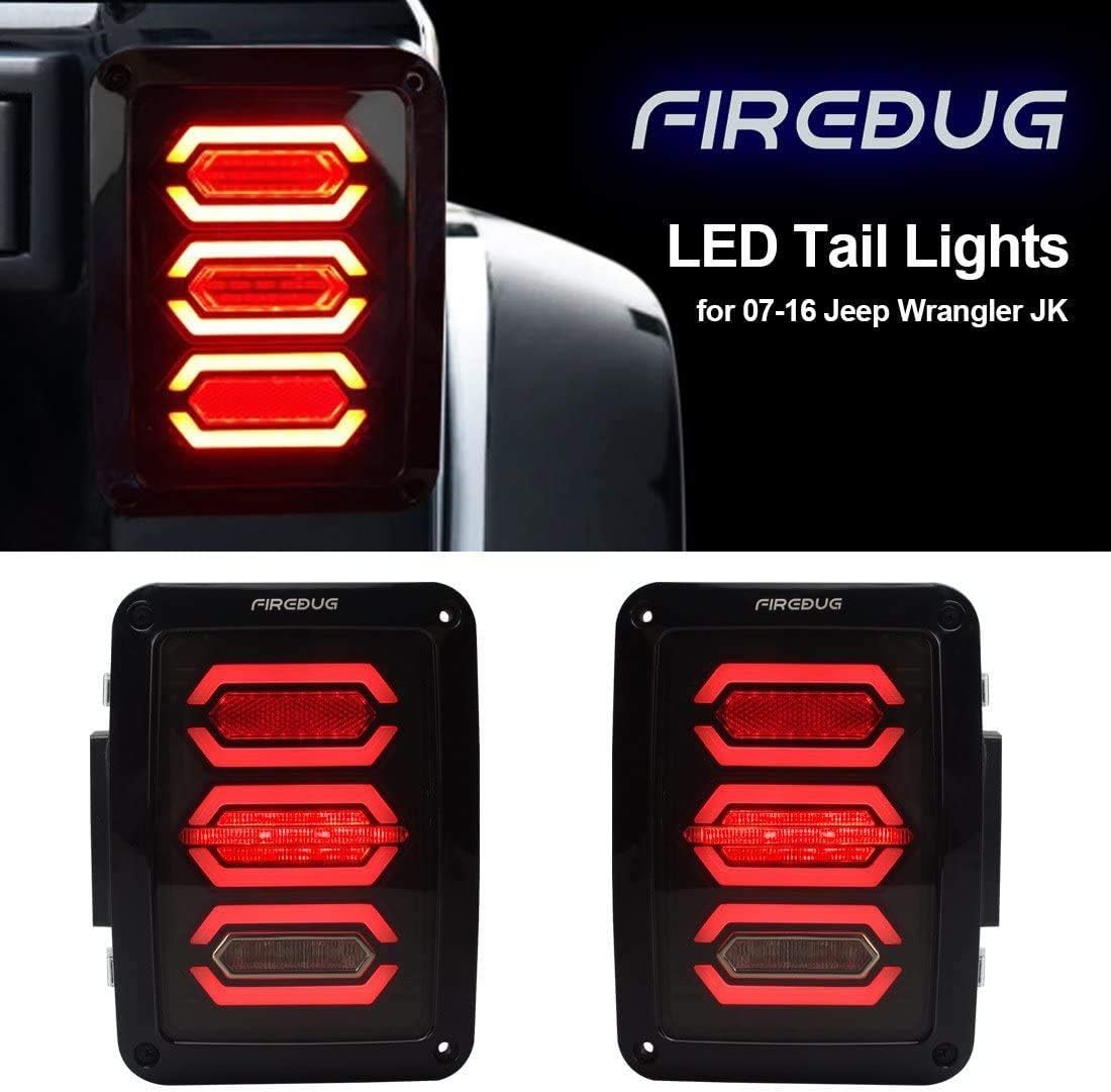 FIREBUG Red LED Tail Lights Diamond Style Assembly With Brake Light & Reverse Light Plug & Play For Wrangler JK JKU 2007-2018 Diamond Series