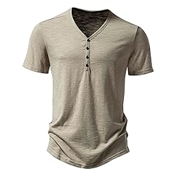 Men's V Neck Henley T-Shirts Classic Comfort Soft