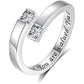 YLT 925 Sterling Silver Adjustable Ring for Women Birthstone Rings Cubic Zirconia Open Ring Gifts for Daughter Teens