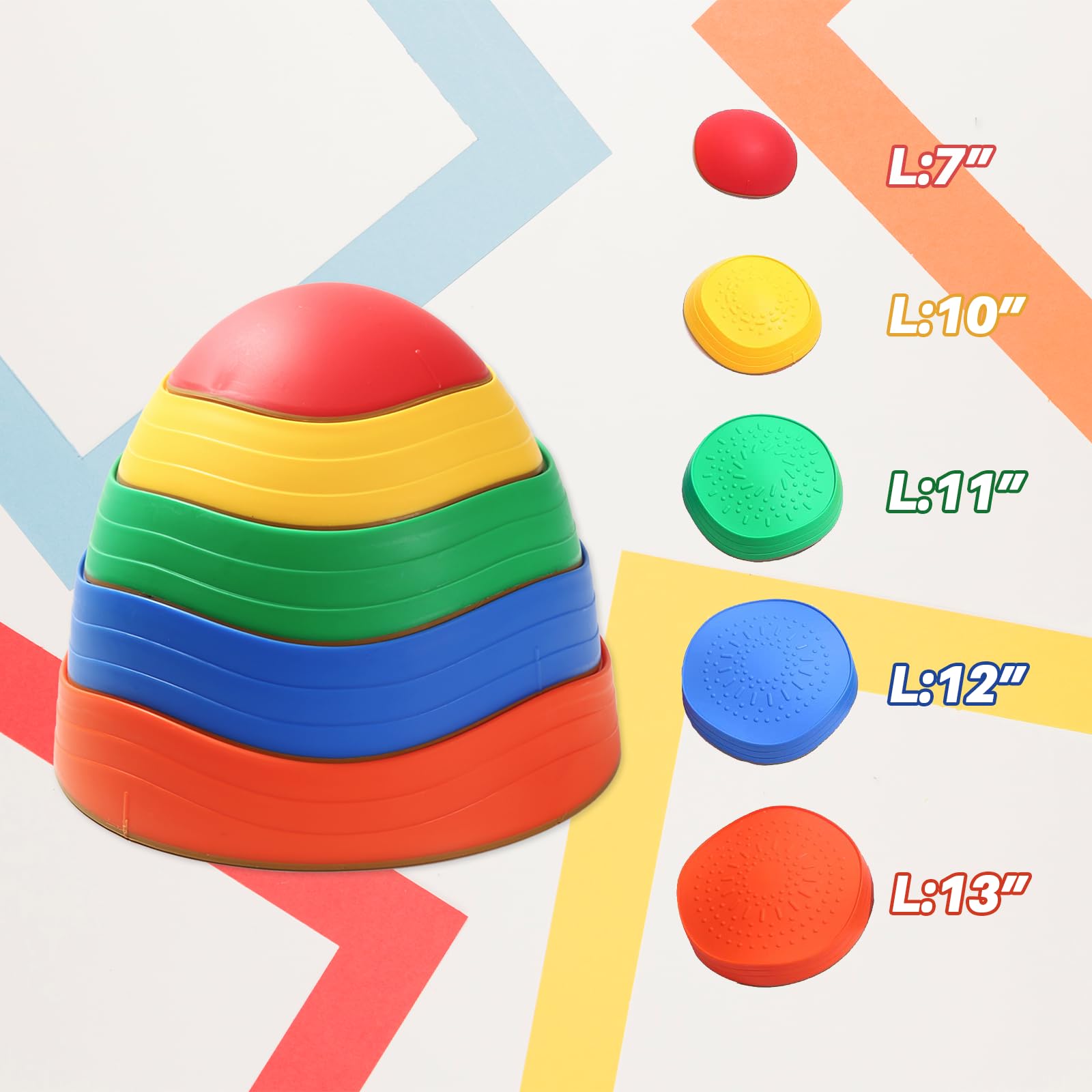 Balance Stepping Stones for Kids - 5pcs Vibrant and Nature-Themed Sensory Toys to Encourage Toddlers Balance & Gross Motor Skills for Indoor and Outdoor Play