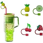 Fruit Straw Toppers, 4 Pcs Cherry Strawberry Pineapple Lemon Straw Cover Cap, 10mm Silicone Straws Covers Cap Compatible for Stanley Cup, Cute Reusable Straws Toppers for Tumbler Cup Accessories Gifts