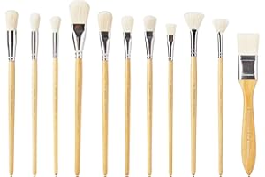 ARUCXLZQ 11-Piece Mop Brush for Acrylic Painting - Mop & Blending Brushes for Watercolor, Gold Leaf Gilding & Pottery Glazing - Goat Hair/Synthetic Mix (Oval,Flat,Fan,Hake)