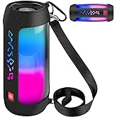 COMECASE Silicone Cover for JBL Pulse 4 with Shoulder Strap and Carabiner | Open Controls Allow Charging and Playback; Flexible Sleeve Cushions Scratches and Bumps Outdoors, Black, Cover Only