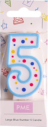 PME Blue Number 5 Candle 63 mm Multi-Coloured Polka Pots Cake Topper view 2