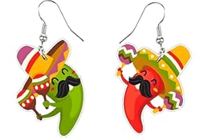 ULLKEL Cinco De Mayo Earrings For Women Cinco De Mayo Outfit Mexican Earrings For Women Cute Style Chili Pepper Cactus Racket Guitar Acrylic Earring Mexican Carnivals Party Jewelry Gifts