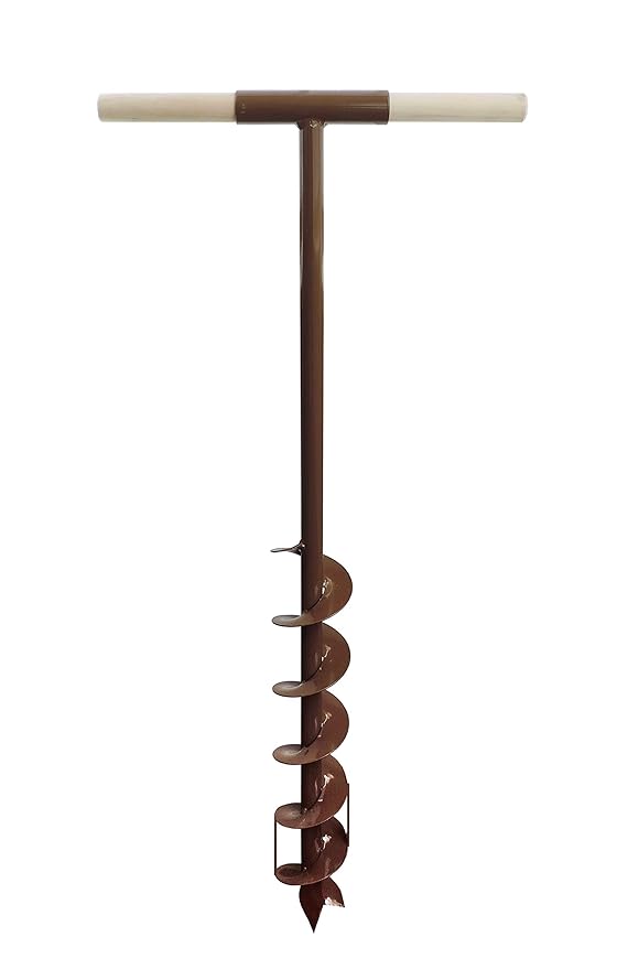 Erdlochbohrer aus Metall, Ø 9 cm, Erdbohrer für Zaunpfähle - braun - Gesamtlänge 105 cm - angenehme Arbeitshöhe