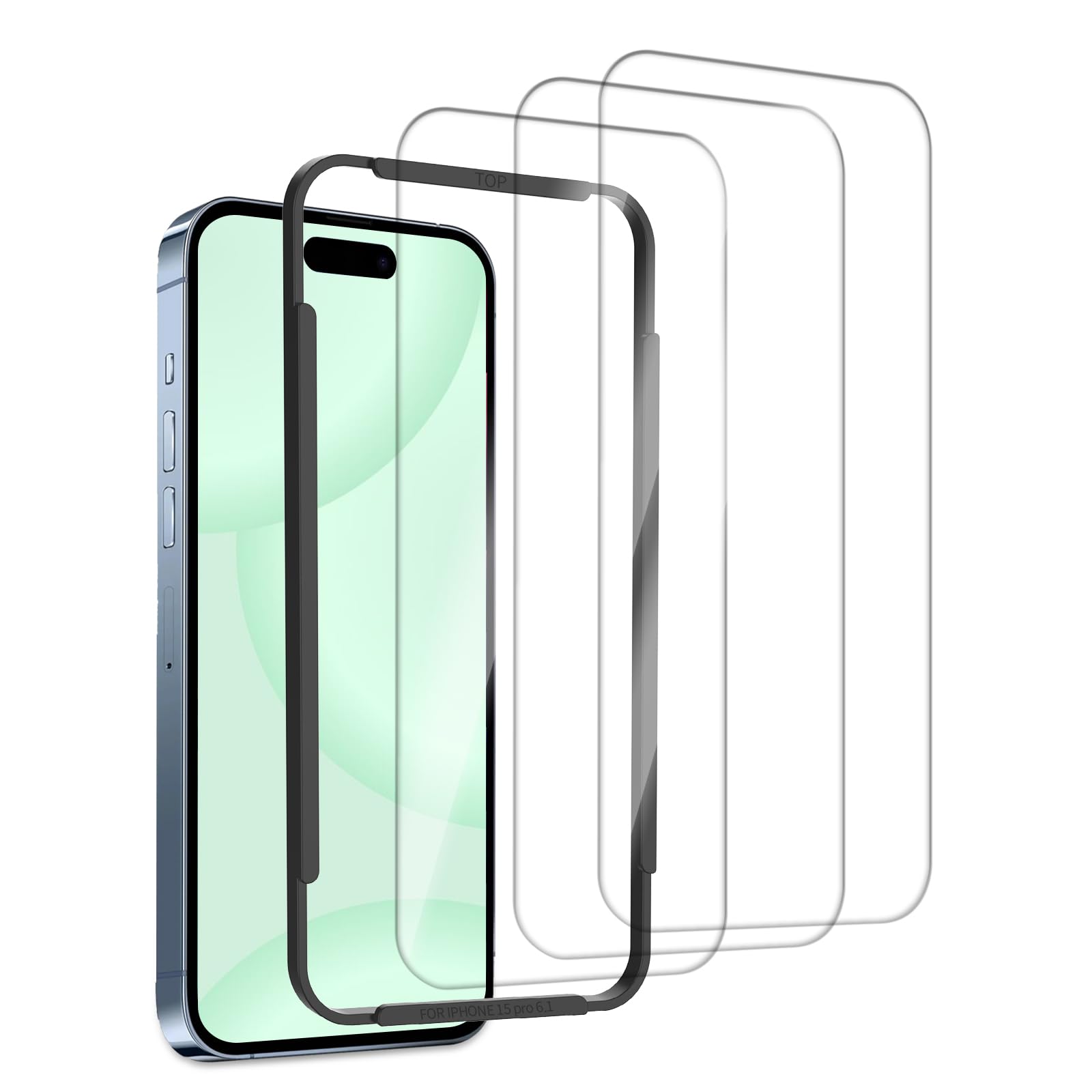 Photo 1 of BLEUM CADE 3Pack Screen Protector for iPhone 15 Pro with Installation Frame, Anti-Fingerprint 9H Hardness Tempered Glass