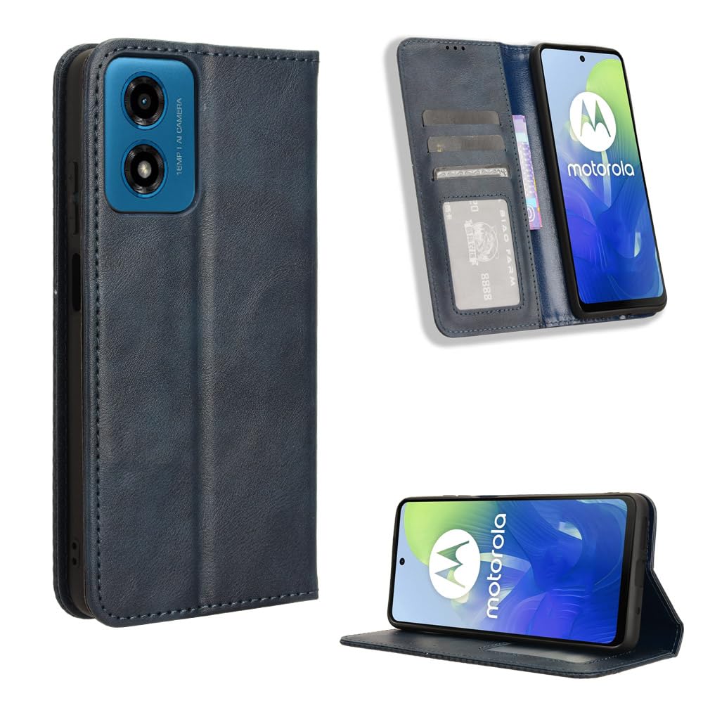 Moto G04/G24 Case [Wallet Case] [Kickstand] [Card Slots] [Magnetic Flip Cover] Compatible with Moto G04/G24 Smartphone(Blue)