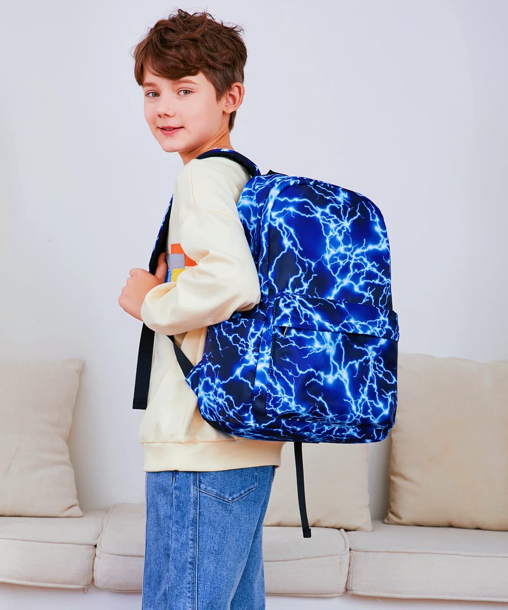Backpack for Boy Middle School Lightning Bookbag Durable Student Teenager Sturdy Lightweight Waterproof (1-Blue)