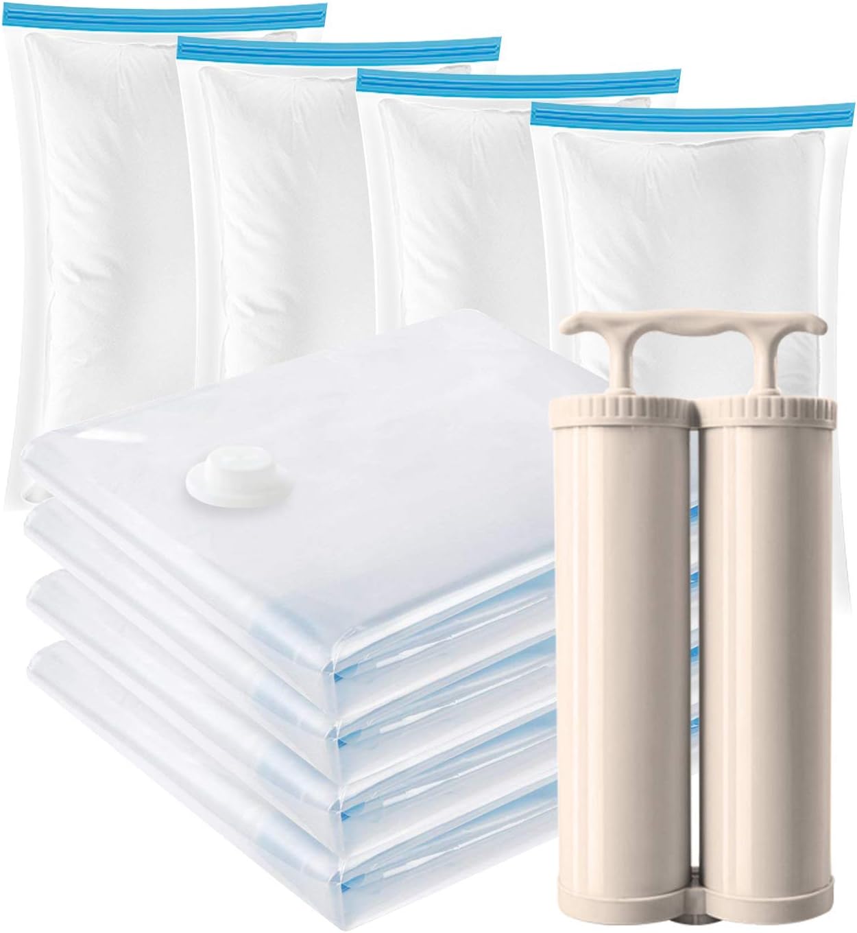 LOZAYI Premium Space Save Bags, 8 Pack (4 x Jumbo Vacuum Storage Bags, 4 x Large Roll-Up Compression), Save 80% More Storage Space, Air Tight Bags for Home and Travel (Hand Pump Include)