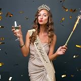 MIOSJI 60th Birthday Sash and Crystal Tiara Crown Gold Party Accessories view 7