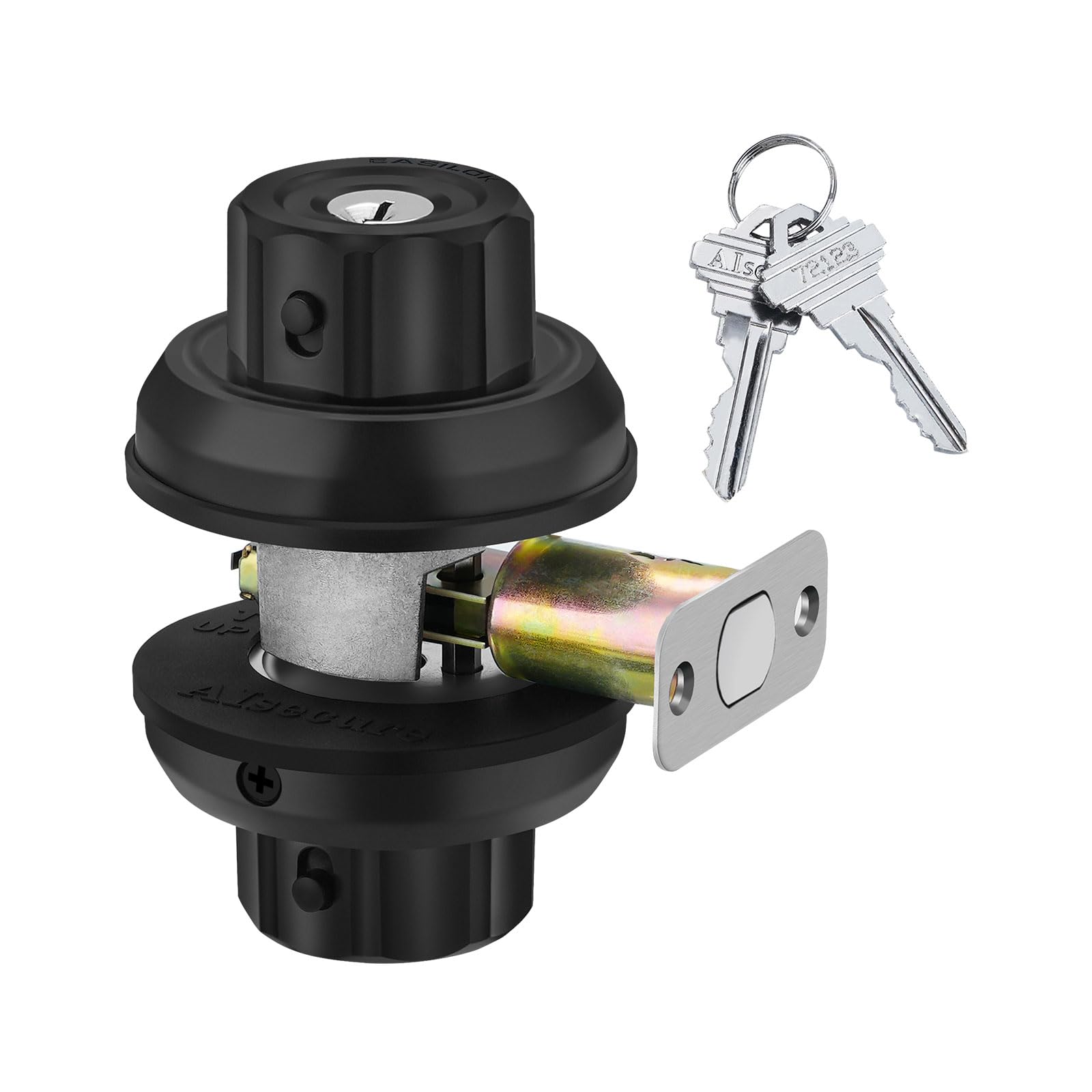 EASILOK Deadbolt Lock, Twist-to-Lock Front Door Lock Keyless Heavy Duty Single Cylinder Deadbolt High Security with Unpickable Night Latch &Anti-Mislock Button, Zinc Alloy, Black