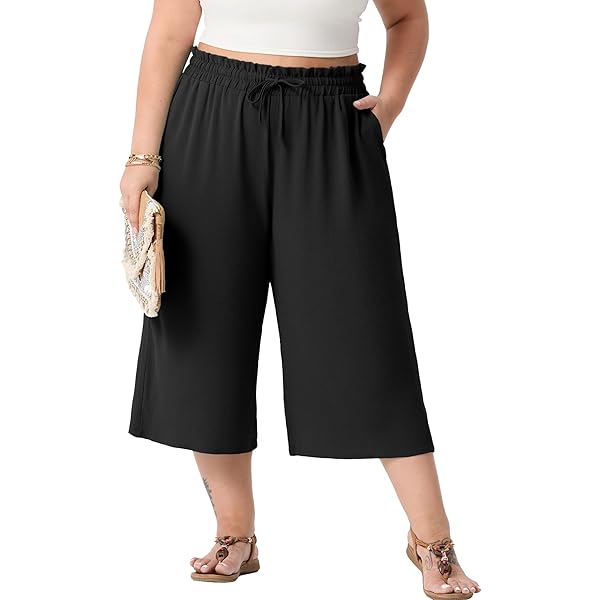 Amazon.com: OLRIK Plus Size Capris for Women Summer Wide Leg Pants
