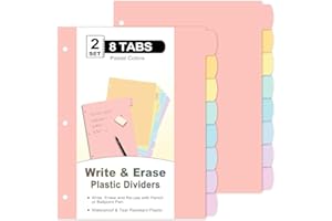 16 Count/2 Sets Write & Erase Binder Dividers with Tabs, Plastic 8 Tab Dividers for 3 Ring Binder Letter Size, Separators for