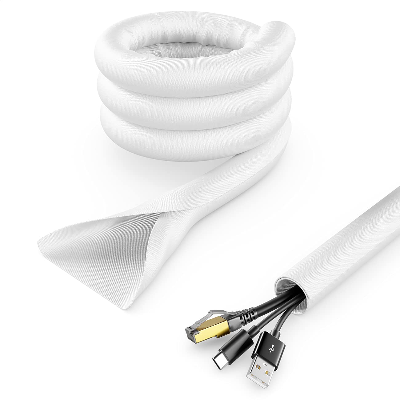 deleyCON 9.84ft. Cable Conduit Self-Closing Cable Management Cable Channel Cable Protection Robust Nylon Cable Sheath Home Office Desk White