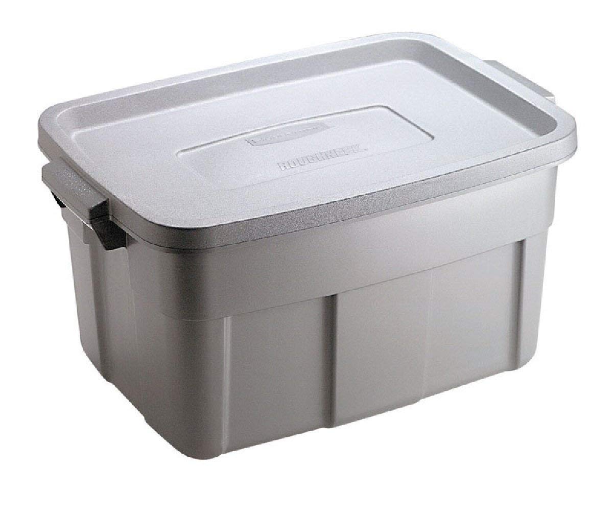 Photo 1 of Rubbermaid Roughneck Tote 14 Gallon Stackable Storage Container with Stay Tight Lid & Easy Carry Handles, Black/Cool Gray 