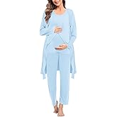SWOMOG Maternity Nursing Robe Set 3 PCS Postpartum Breastfeeding Pajamas Hospital Pregnancy Pjs Double Layer Lounge Set