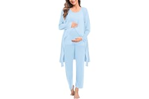 SWOMOG Maternity Nursing Robe Set 3 PCS Postpartum Breastfeeding Pajamas Hospital Pregnancy Pjs Double Layer Lounge Set