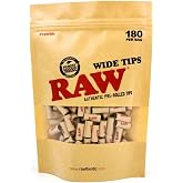 RAW Wide Natural Unrefined Pre-Rolled Tips | 180pc Bag