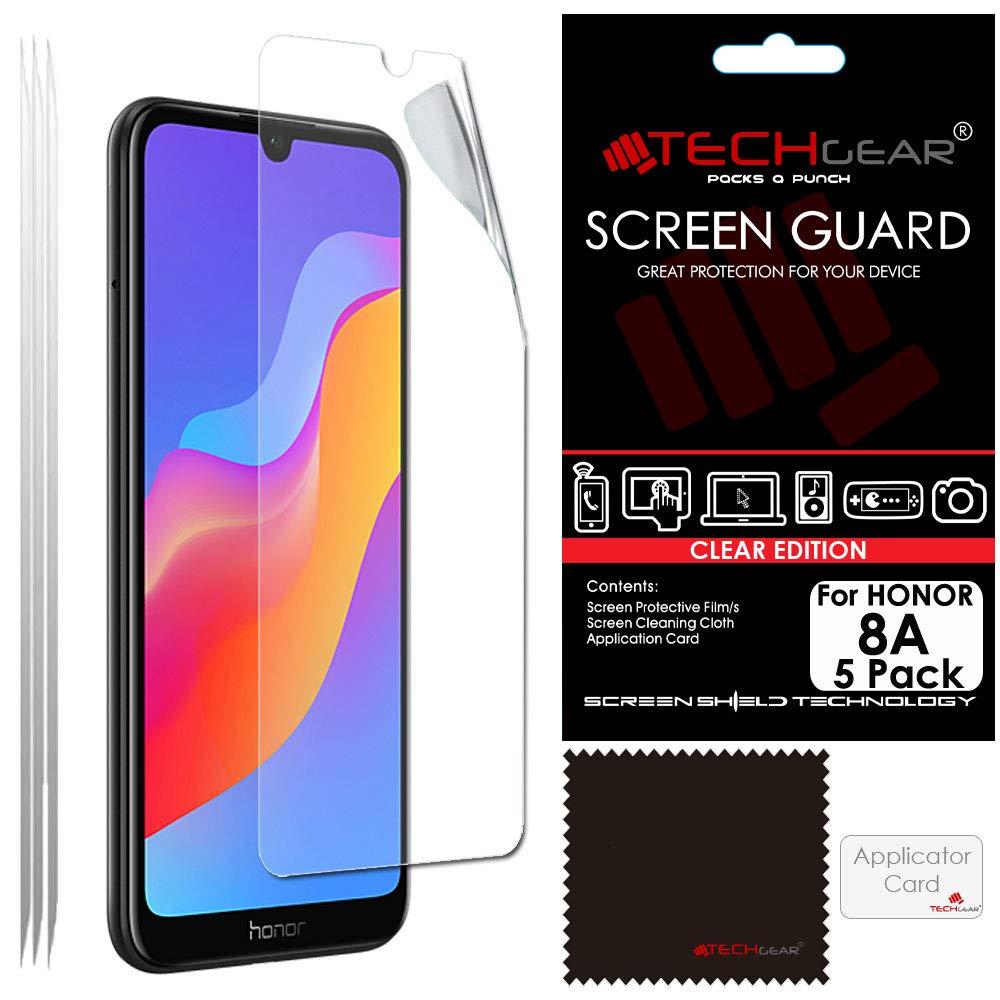 TECHGEAR [5 Pack] Screen Protectors Compatible with Honor 8A, CLEAR LCD Screen Protectors Cover Guards