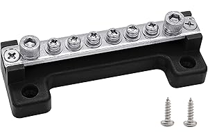 2 x 1/4" (M6) & 6 M4 Terminal Screws Bus Bar, Ampper 4" Ground Distribution Block Brass Battery BusBar Junction for Car Vehic