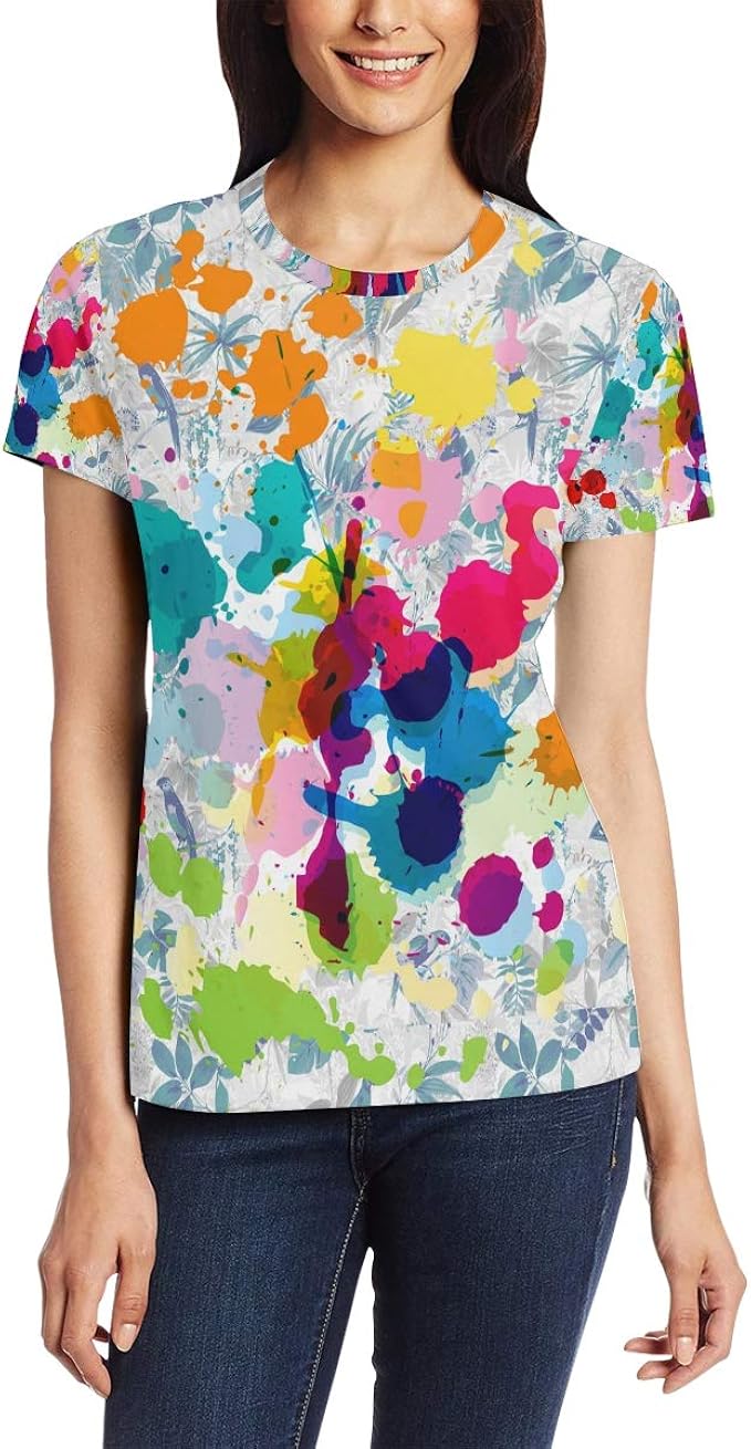 Colorful Paint Splatter Women's Casual TShirt Short Sleeve Tunic Tops