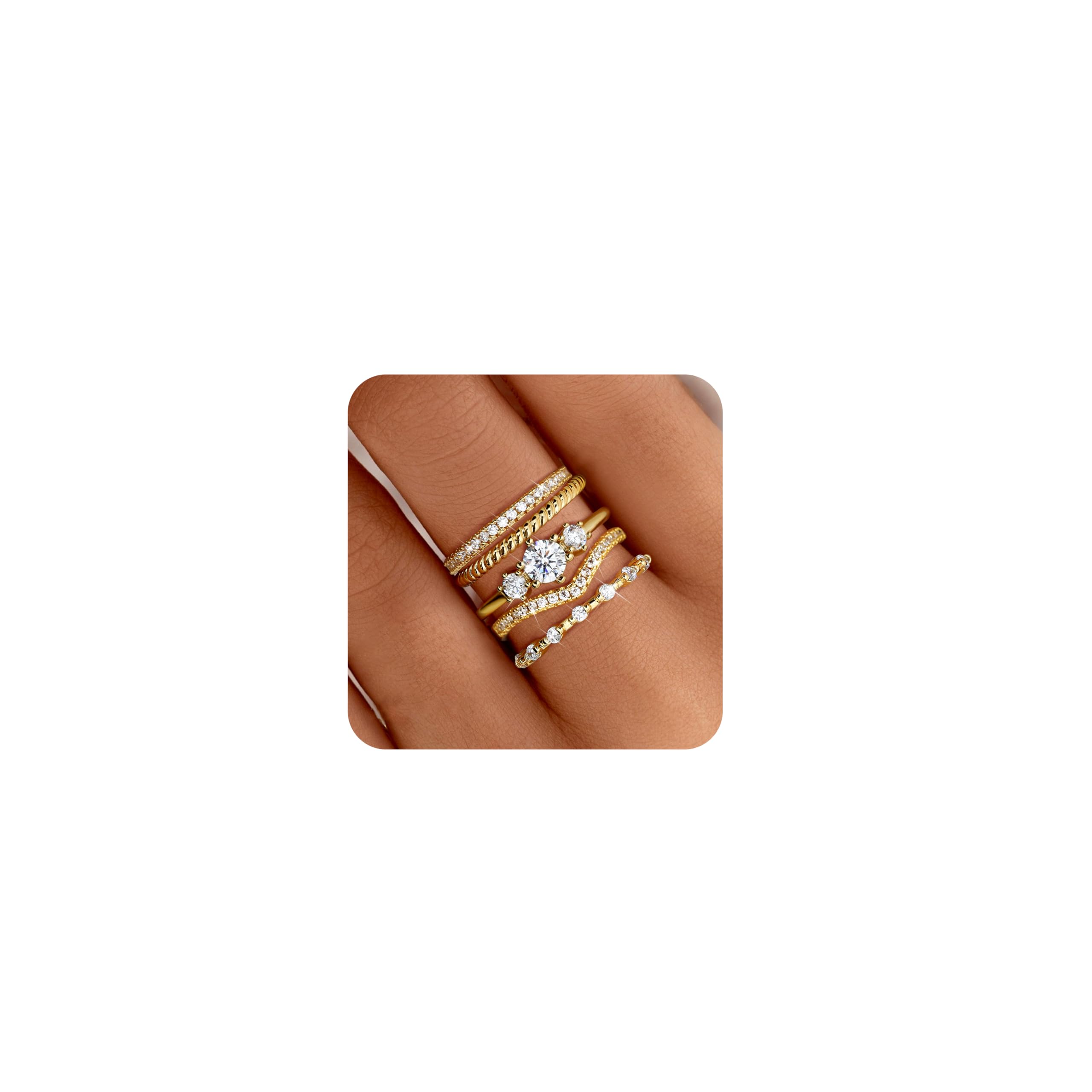 Florideco Stackable Rings for Women 14K Gold Plated Minimalist Non ...